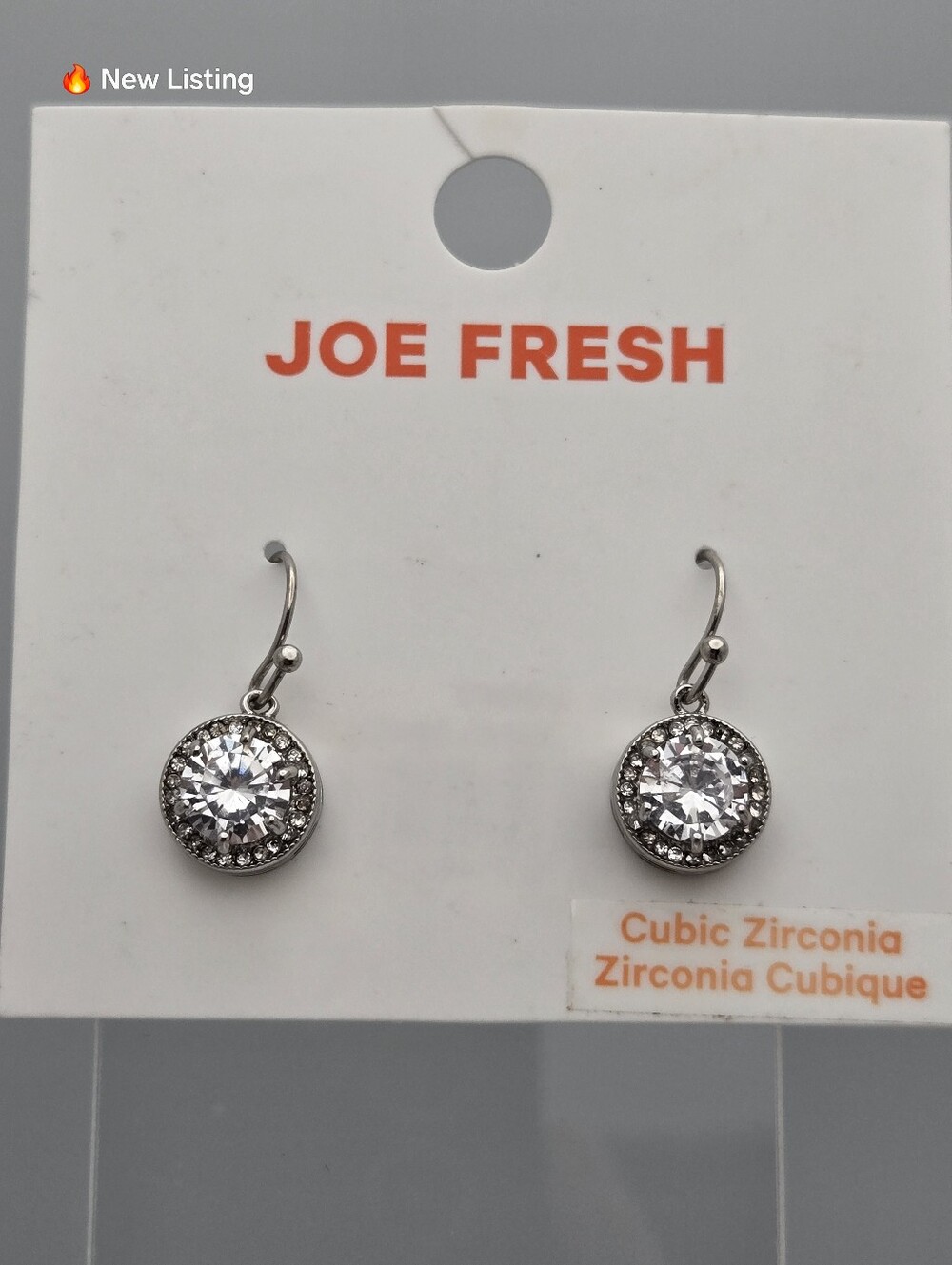Joe Fresh Cubic Zirconia Halo Drop Earrings Silver Tone New 7/8"